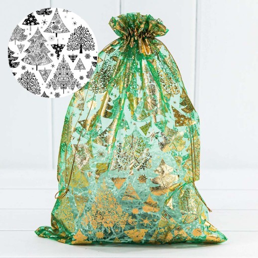 Мешочки из органзы 28*38 с рисунком "С Новым годом" (микс) 1/100 1/1000 Арт: NY803A