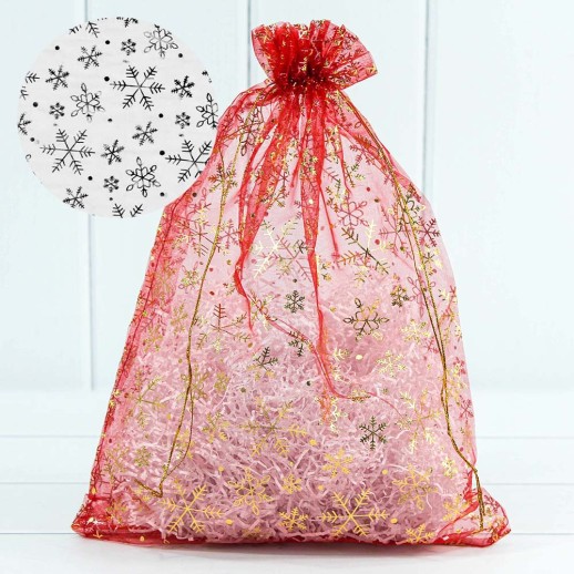 Мешочки из органзы 28*38 с рисунком "С Новым годом" (микс) 1/100 1/1000 Арт: NY803A