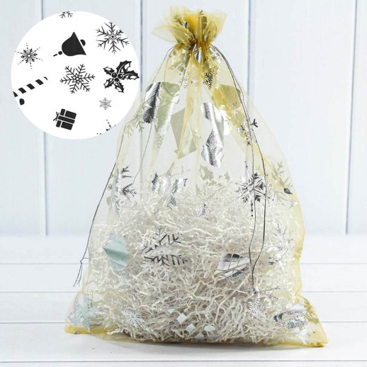 Мешочки из органзы 28*38 с рисунком "С Новым годом" (микс) 1/100 1/1000 Арт: NY803A